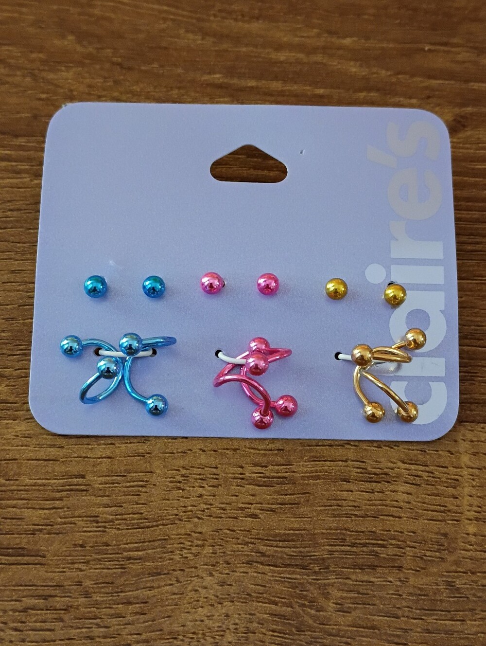Claire's Metallic Blue, Pink & Gold Earring Trio